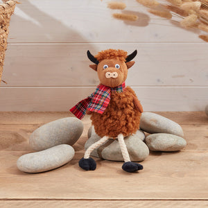 HIGHLAND COW SHELF SITTER FABRIC WITH TARTAN SCARF