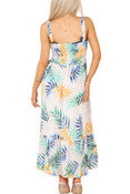 Load image into Gallery viewer, Ladies Shirred Tropical Print Dress Stone
