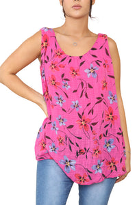 Ladies Floral Print Sleeveless Vest Top Cerise