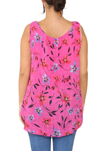 Ladies Floral Print Sleeveless Vest Top Cerise