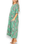 Ladies Palm Leaf Print Dress Green