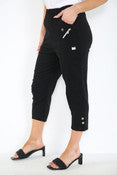 Ladies Capri Cropped Stretch Cherry Berry Trousers Black