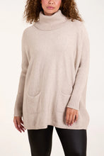 Load image into Gallery viewer, Roll Neck Pockets Ribbed Detail Jumper Stone
