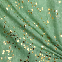 Load image into Gallery viewer, POM Recycled green and metallic gold large speckled print scarf
