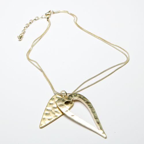 Pale Gold Twin Elongated Heart Necklace