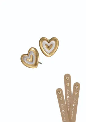Hot Tomato Enamel Heart Studs Golden/Vanilla