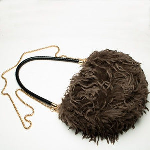 Faux Fur Brown Ostrich Bag