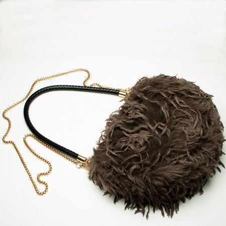 Faux Fur Brown Ostrich Bag