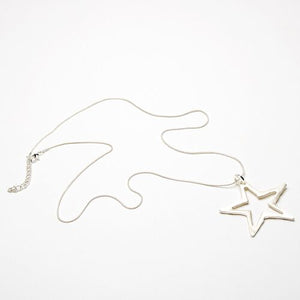 Burnished Silver Long Star Necklace