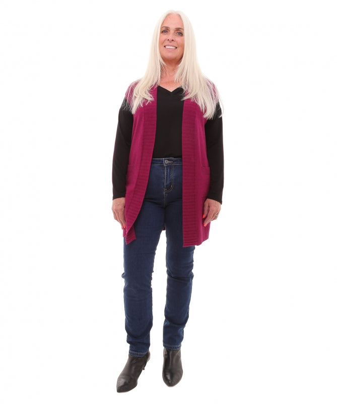 Magenta Soft Knit Gilet With Rib Trims