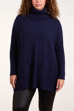 Load image into Gallery viewer, Roll Neck Pockets Ribbed Detail Jumper Navy
