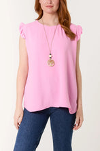 Load image into Gallery viewer, Necklace Frill Sleeve Top Bubblegum
