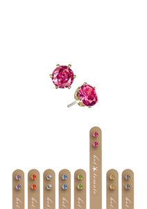 Hot Tomato Classic Claw Crystal Studs 5mm - Worn Gold/Fuchsia