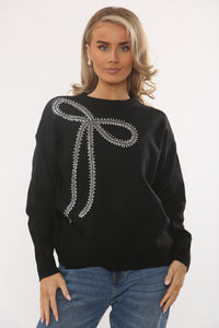 Embellished Bow Jumper Black