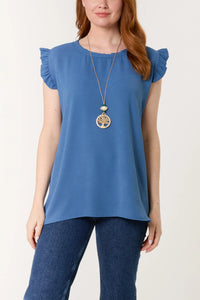 Necklace Frill Sleeve Top Denim