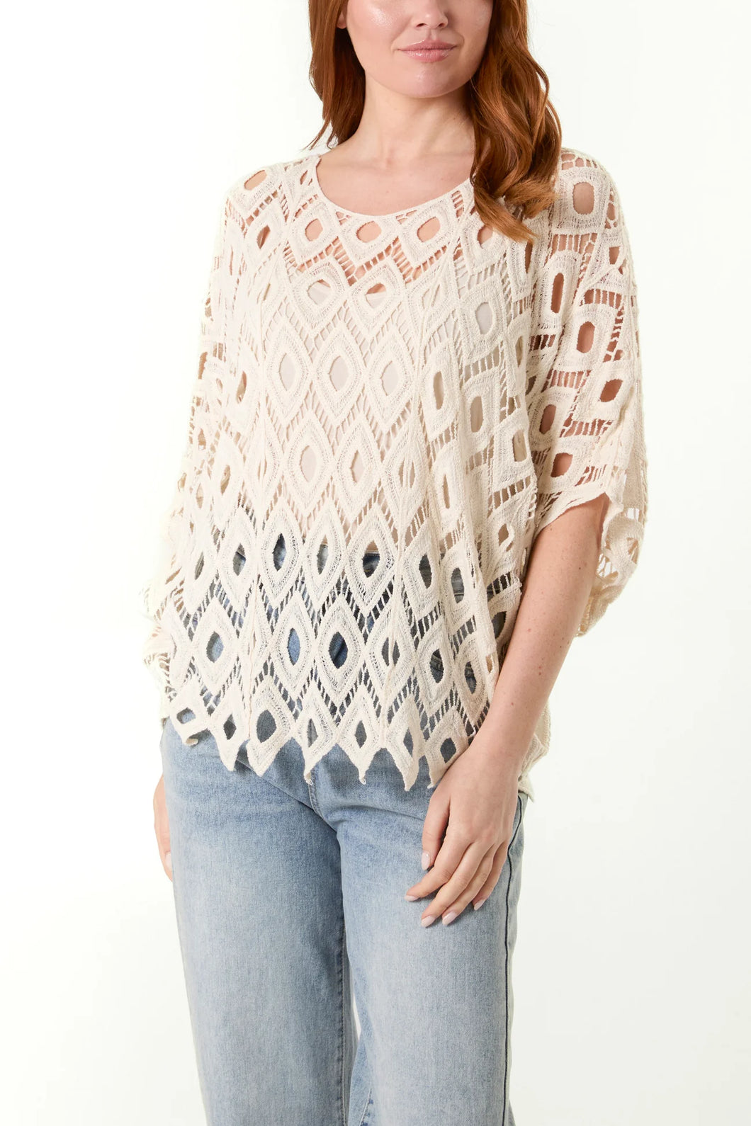 Diamond Crochet Relaxed Top Stone