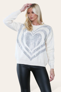 Embellished Beige Heart Jumper