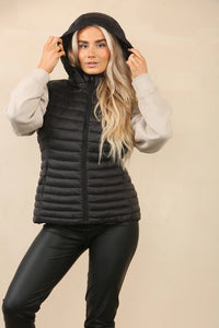 Black Puffa Detachable Hooded Waist Coat