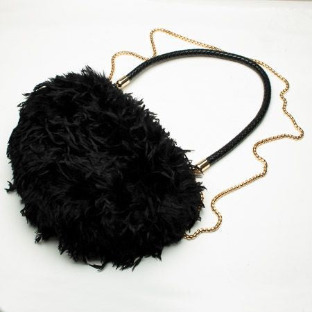 Faux Fur Black Ostrich Bag