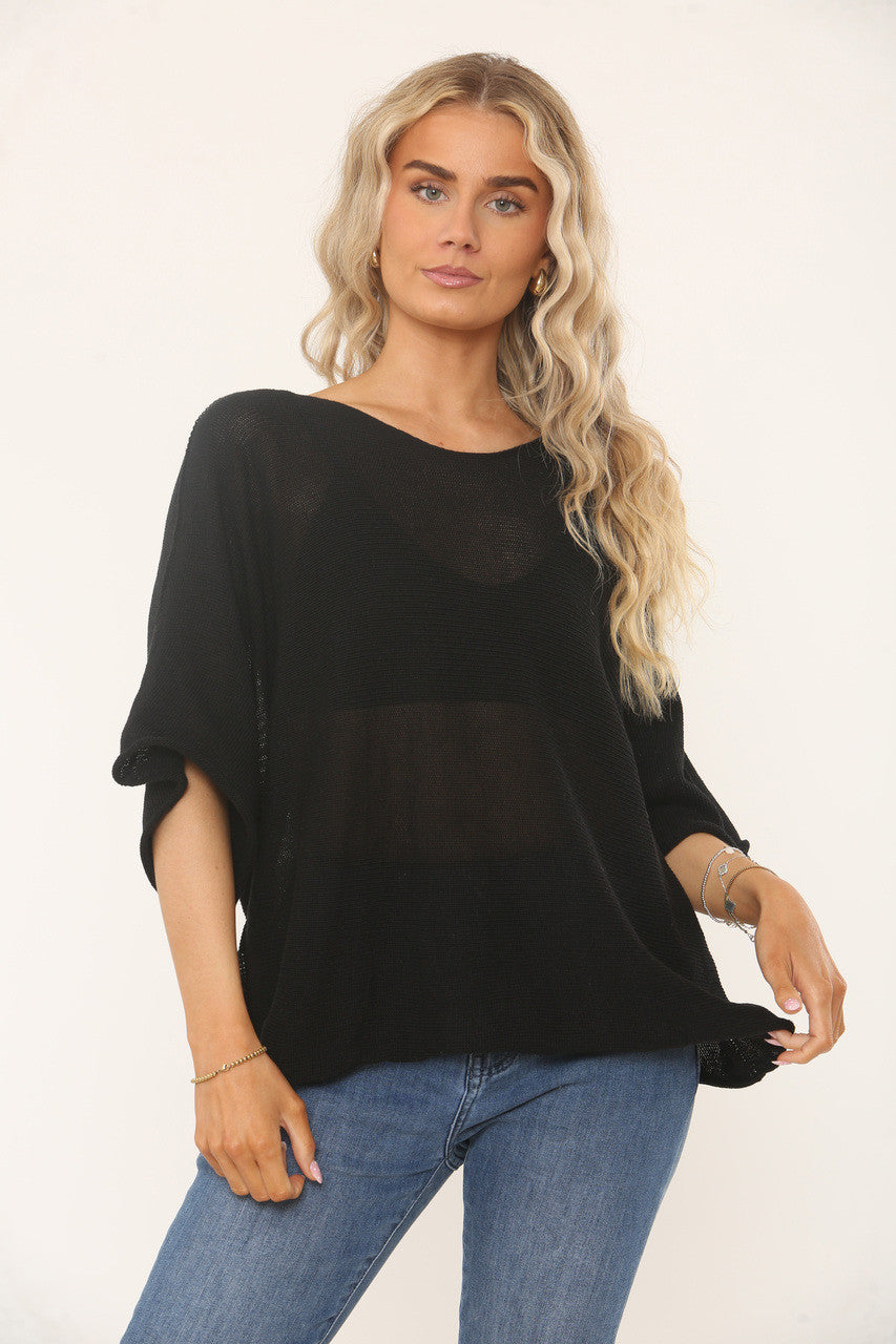 Knitted Sleeve Top Black