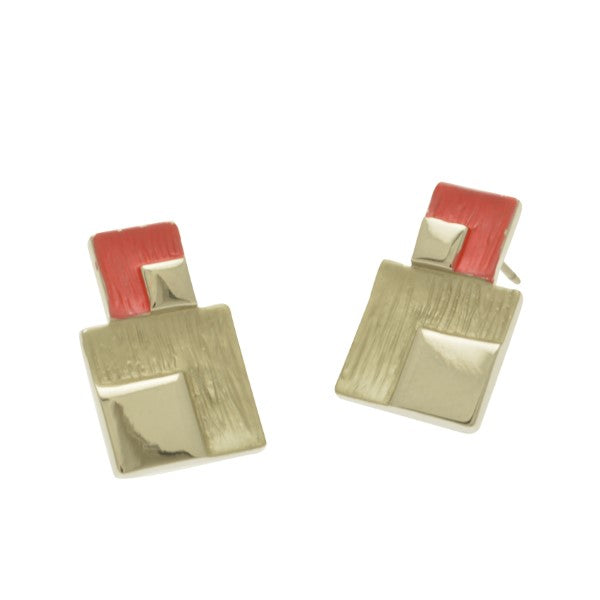 Miss Milly Coral and Green Geometric Earrings