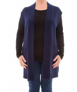 Navy Soft Knit Gilet With Rib Trims