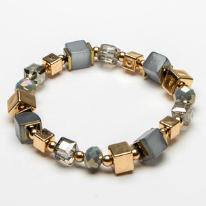 Square Beaded Stretch Bracelet Grey