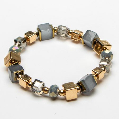 Square Beaded Stretch Bracelet Grey