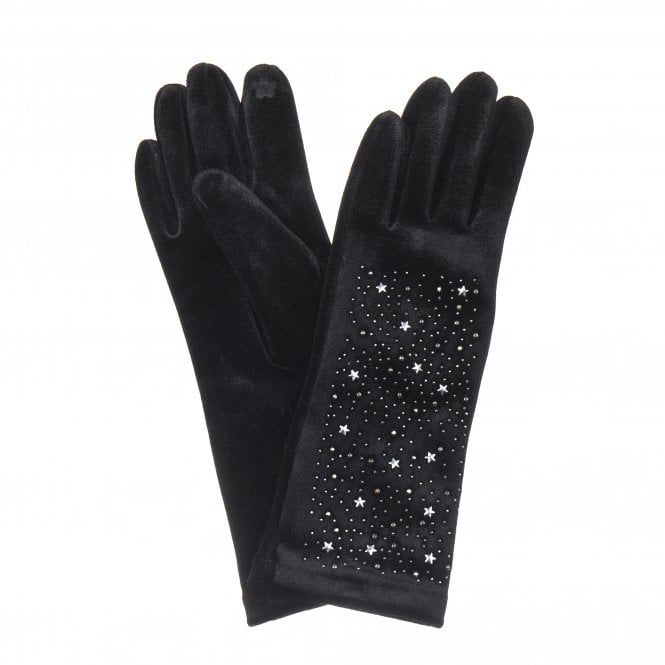 Black Star Detail Velvet Touch Gloves