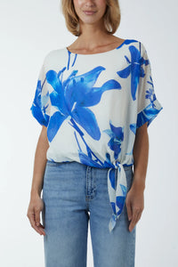 Sheer Floral Side Tie Top