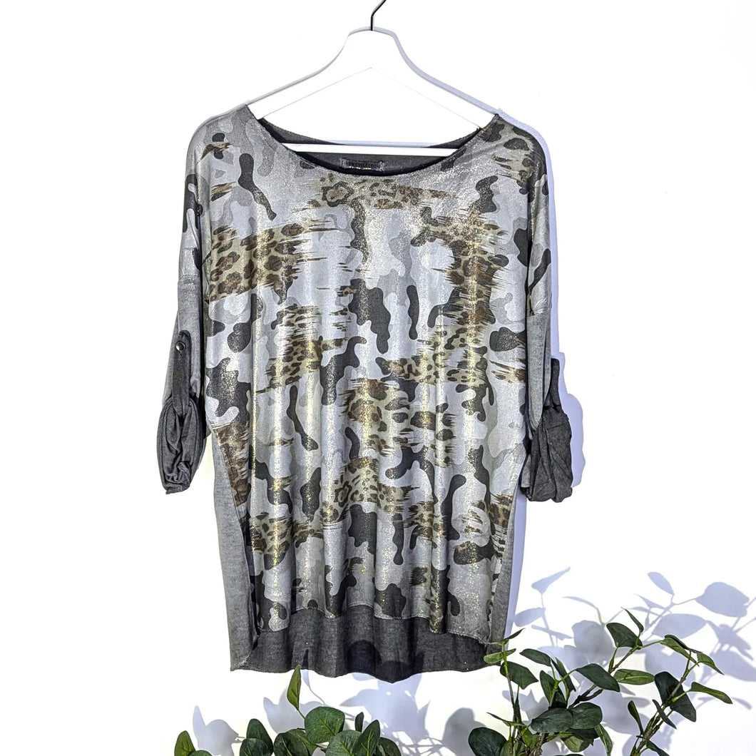 Subtle Camo Top With Dark Grey Sheen