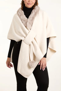 Ivory Fur Trim Wrap Cape
