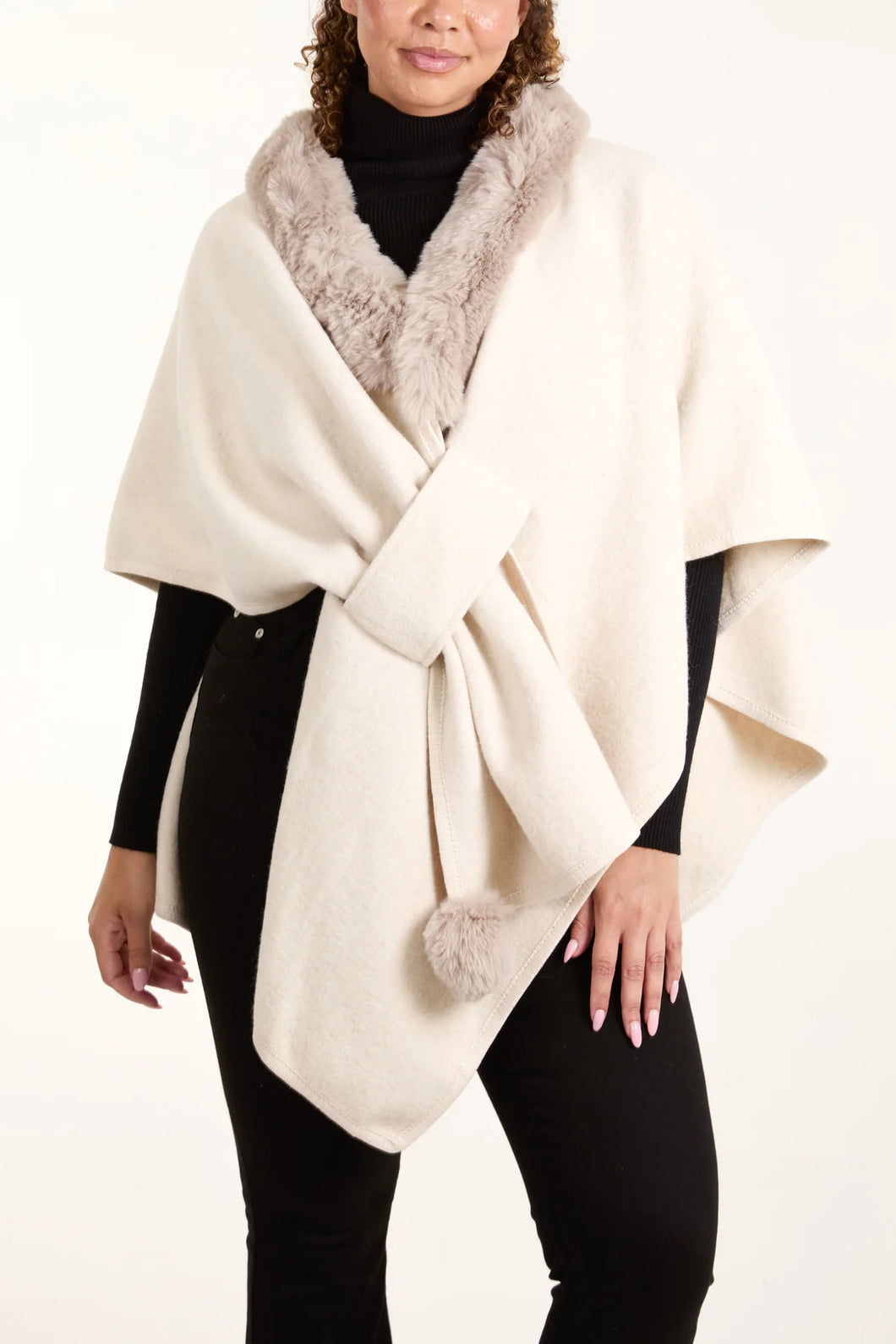 Ivory Fur Trim Wrap Cape