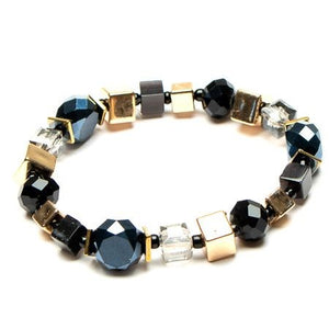 Square Beaded Stretch Bracelet Black