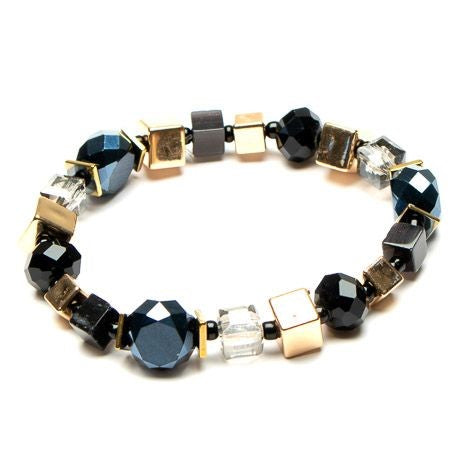 Square Beaded Stretch Bracelet Black