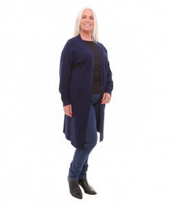 Navy Cashmere Like Longline Cable Cardigan