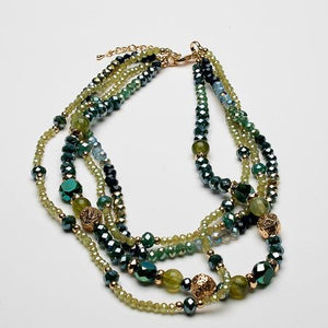 Multi Strand Teal Mixed Bead Necklace