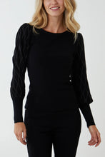 Load image into Gallery viewer, Petite Black Puff Argyle Long Sleeve Top
