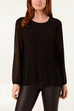 Load image into Gallery viewer, Round Neck Diamante Pleated Blouse
