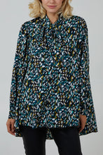 Load image into Gallery viewer, Teal Abstract Animal Button Pussybow Shirt
