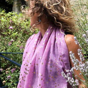 POM Recycled lilac and metallic rose gold large speckled print scarf