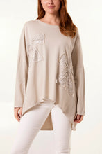 Load image into Gallery viewer, Sequins Lace Bow Cotton Sweatshirt Stone
