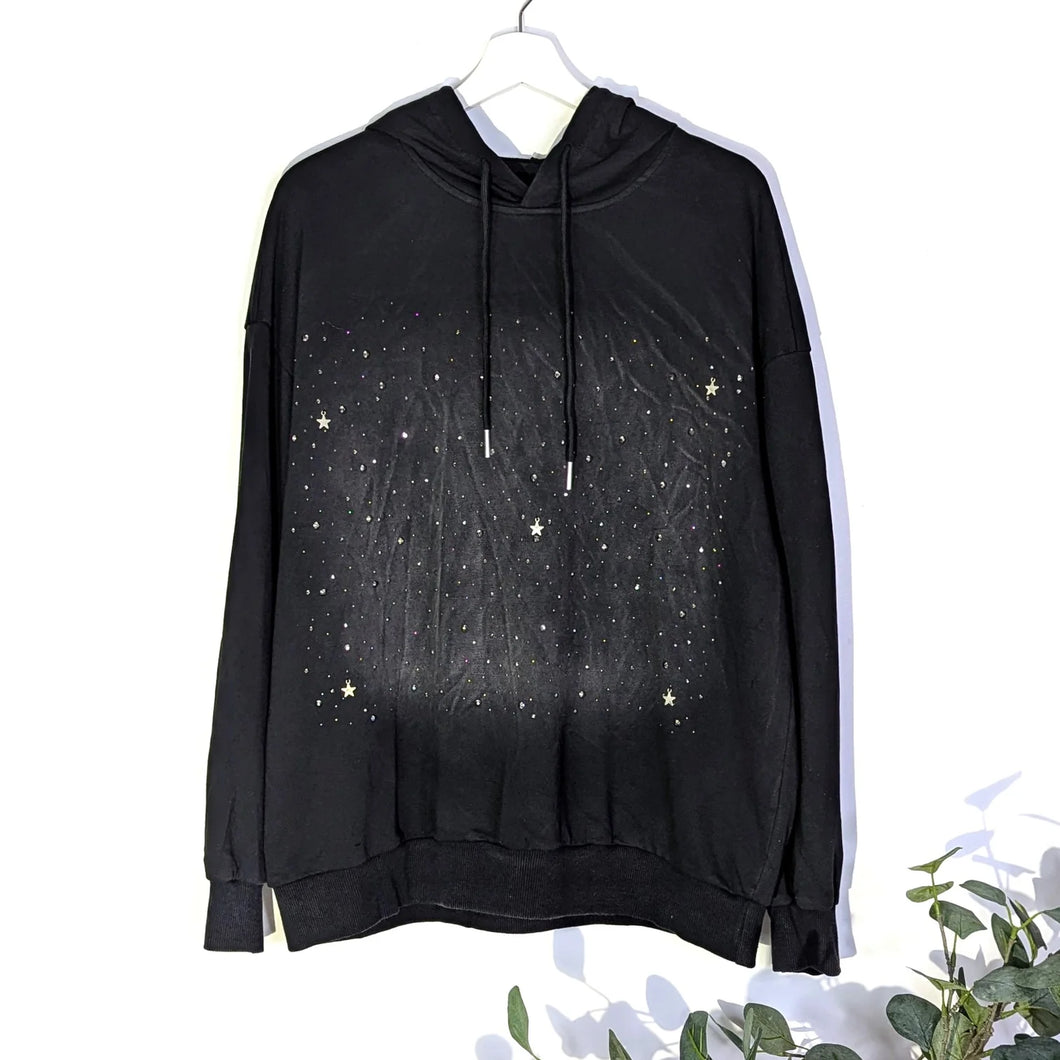Vintage Effect Hooded Top Black