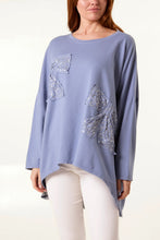 Load image into Gallery viewer, Sequins Lace Bow Cotton Sweatshirt Denim
