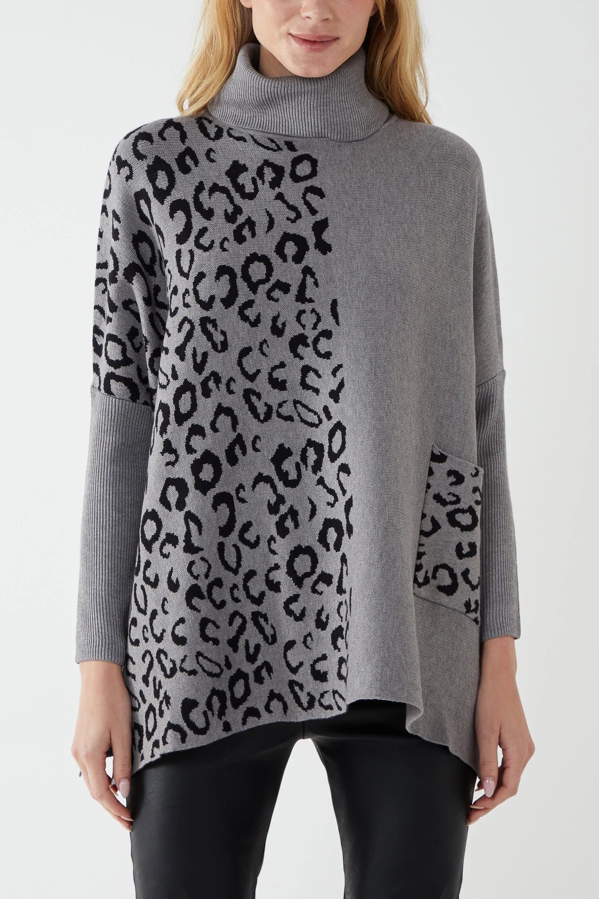 Leopard print roll neck jumper best sale