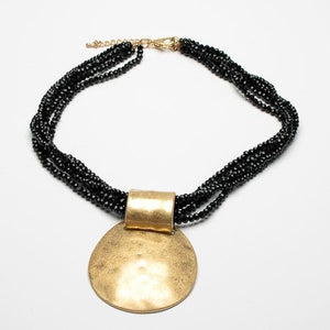 Multi Strand Short Black Beaded Necklace