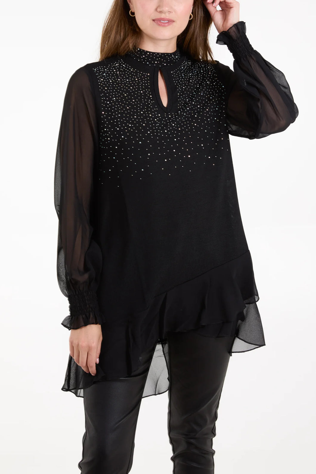 Rhinestone High Neck Keyhole Top