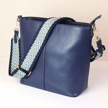 Load image into Gallery viewer, POM Navy Vegan Leather shoulder bag with chevron strap
