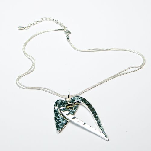 Silver Twin Elongated Heart Necklace