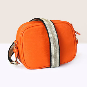 POM Orange Vegan Leather camera bag with golden strap